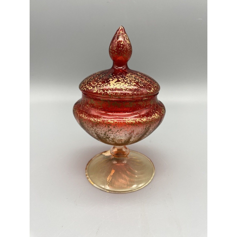 Mirho‎ Glass Company Gold & Red Small Covered Dish - Delicate Red / Gold Glass